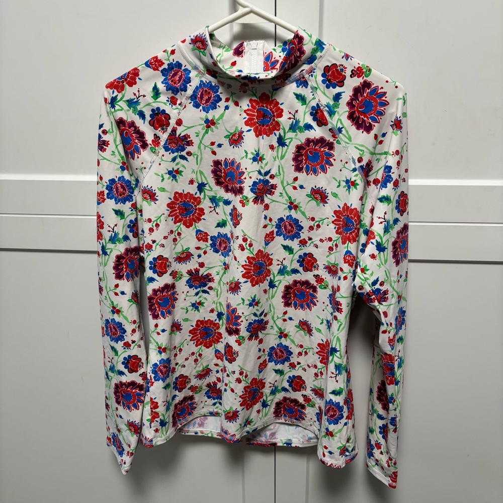 Garnet Hill signature rash guard women’s floral swim shirt zipup back size large